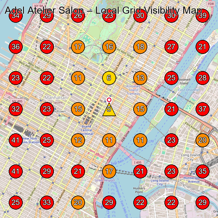 Adel Atelier Salon GeoGrid visibility map for Light Bulb Supplier in New York